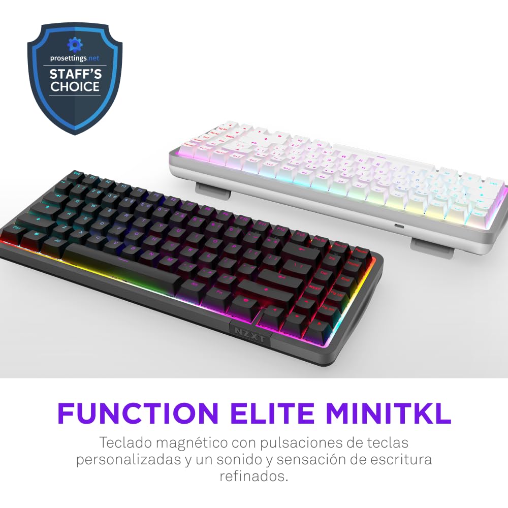 NZXT Teclado mecánico Gaming Function Elite MiniTKL con RGB magnético – Activación Ajustable – interruptores Hall Effect de Doble raíl –Disparador rápido – frecuencia de sondeo de 8K – DE – Blanco