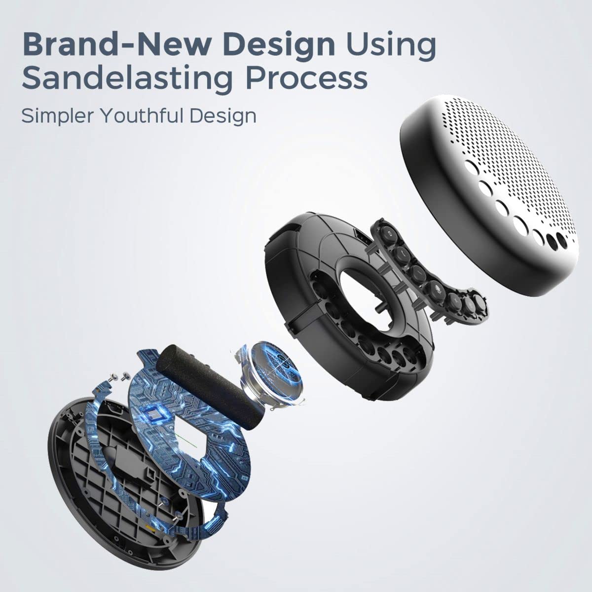 eMeet - Altavoz Bluetooth para conferencias - USB Manos Libres para 5-10 Personas Speakerphone 360 ° reconocimiento de Voz con USB Dongle, para Zoom, Skype, comunicación VoIP PC, etc (Gris)