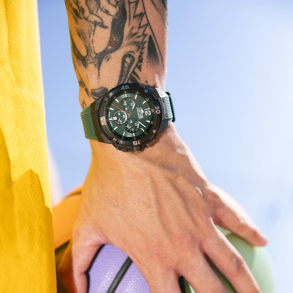 Lotus Reloj Hombre 18975/2 Chrono Caja de Fibra de Carbono Negro Correa de Caucho Verde