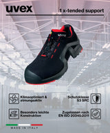 Uvex Zapatos bajos de seguridad / Construido para el trabajo "One" 8516 S3, negro/rojo, Ancho: 11, diferentes Tamaños - Negro/Rojo, 43 EU