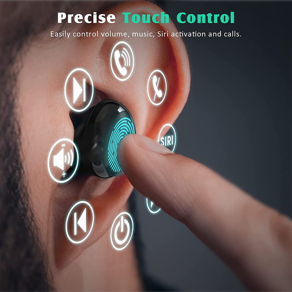 Langbbo Auriculares Bluetooth 5.1 inalámbricos, Auriculares Intra-Auriculares con Mic, Reducción del Ruido de Las Llamadas, Control táctil, Impermeable IPX7, 3D Hi-Fi Sonido estéreo.