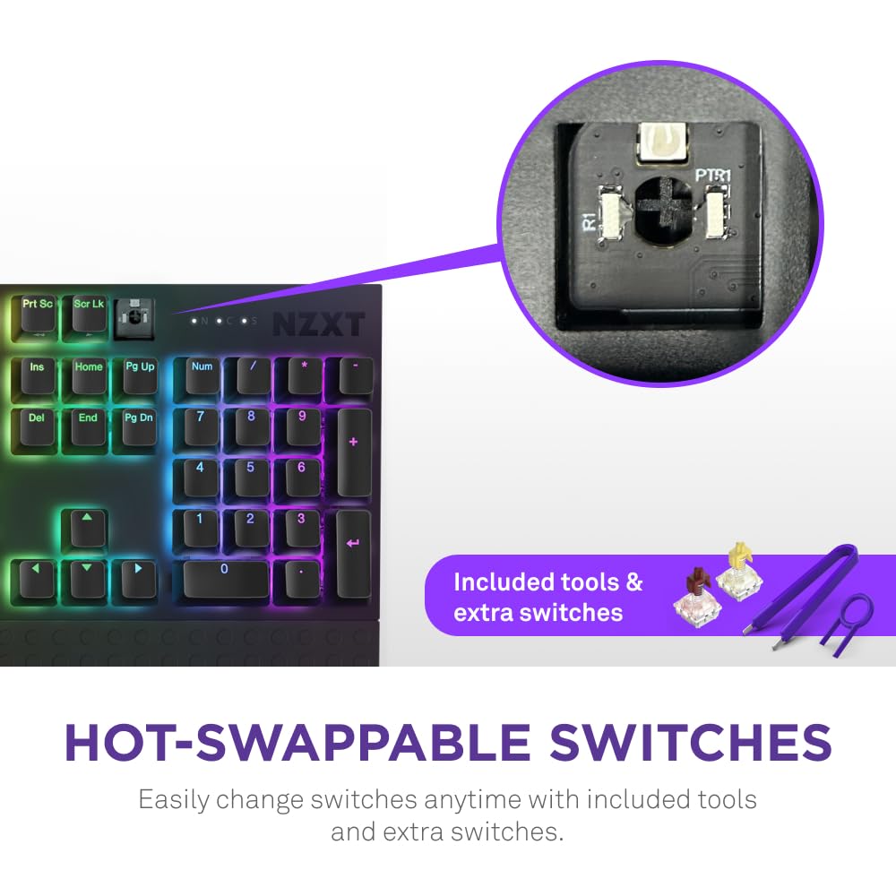 NZXT Function 2 2024 - Teclado Gaming óptico Full-Frame - RGB Iluminado - Frecuencia de sondeo 8K - Interruptores ópticos lineales - Clic Ajustable - Hot-Swap - Teclado Gaming - Negro DE (QWERTZ)