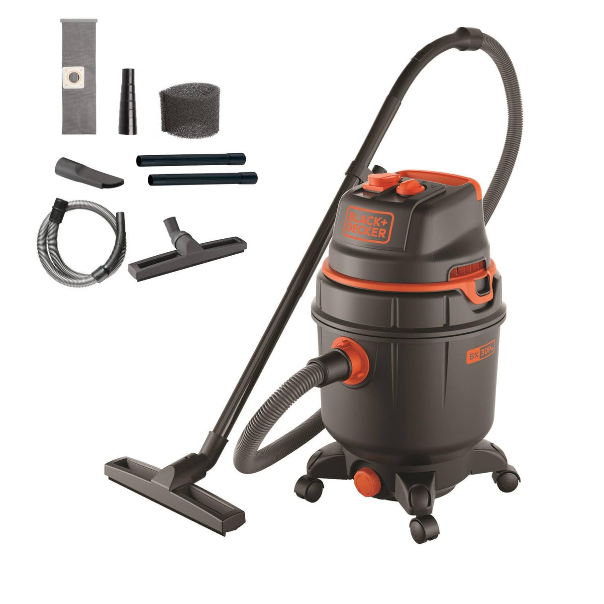 Black+Decker Aspirador Multiuso BXVC30PTDE de sólidos y líquidos con Toma para Herramientas eléctricas integrada (1600 W, 30 l)