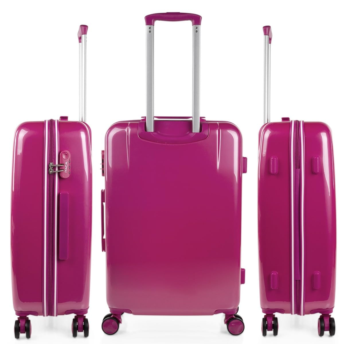 ITACA - Maleta Mediana rígida con 4 Ruedas giratorias, Cierre Seguro Candado de Combinación y diseño Resistente, Apta para 23 Kilos Viajes Largos y escapadas., Fucsia
