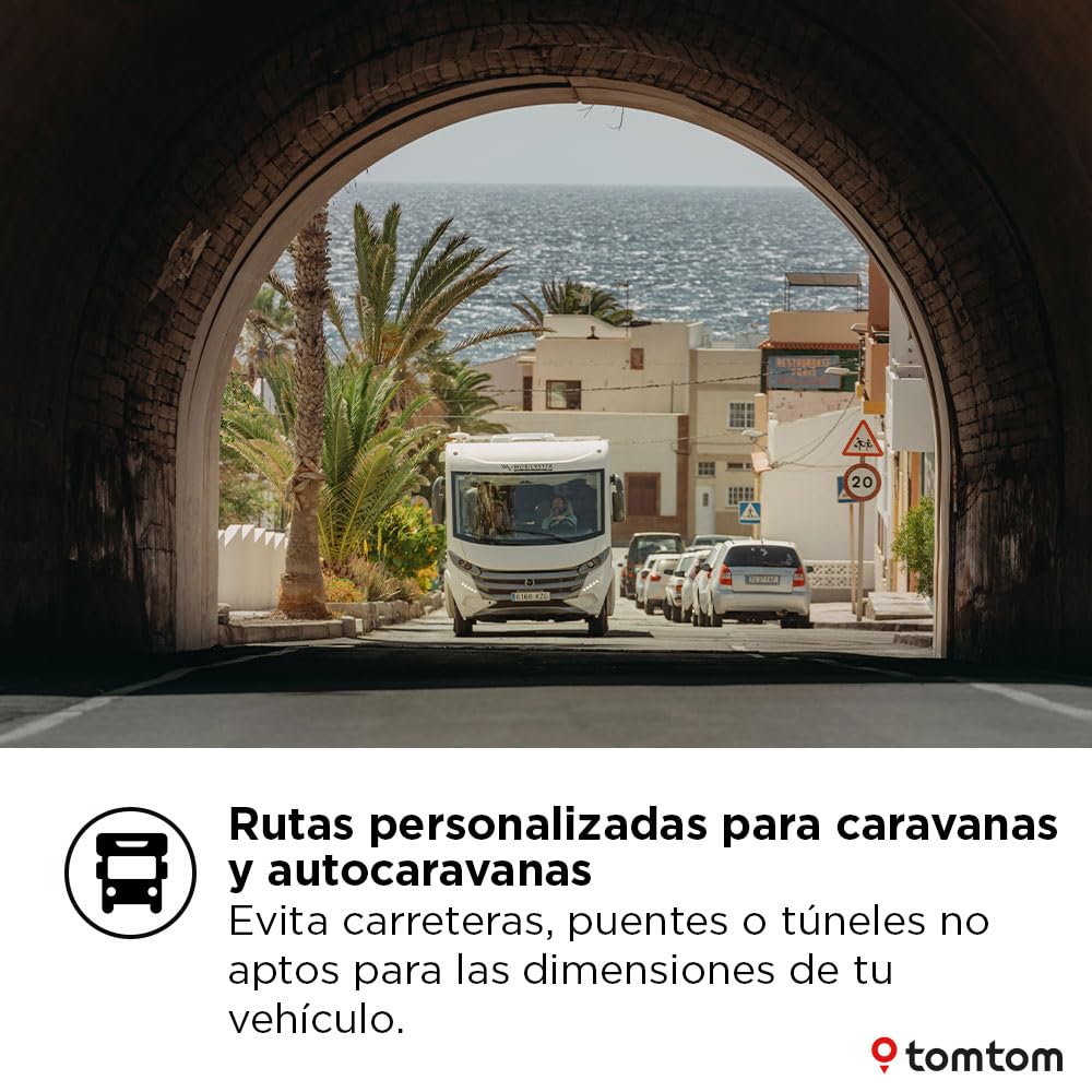 TomTom GPS para Autocaravana GO Camper MAX de 2. Gen. Pantalla de 7" con PDI, actualizaciones por Wi-Fi, TomTom Traffic, perfiles de vehículo, mapas del Mundo y Zonas de Bajas emisiones
