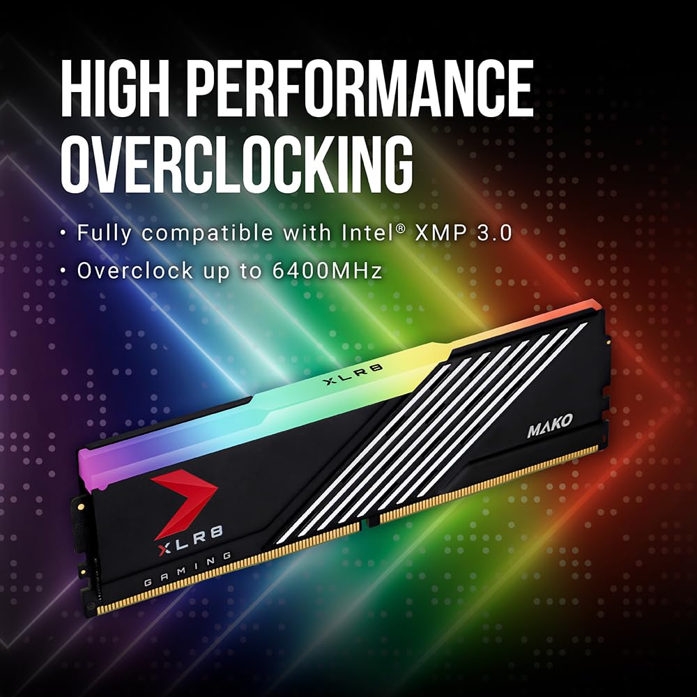 PNY Kit RAM XLR8 Gaming Epic-X RGB™ MAKO 32GB (2x16GB) DDR5 6400MHz (PC5-51200) CL40 1.4V (MD32GK2D5640040MXRGB)
