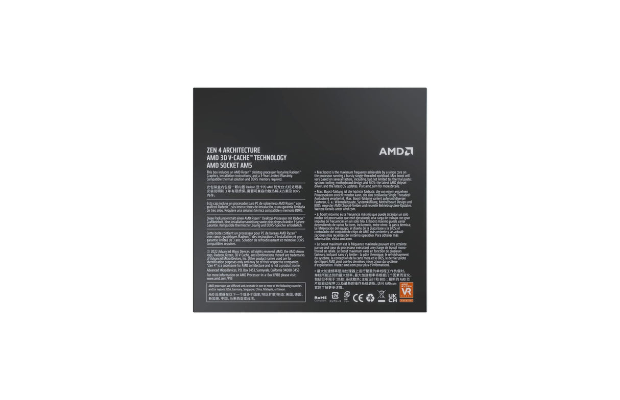 AMD Ryzen 7 7800X3D Procesador con tecnología 3D V-Cache (tarjeta gráfica Radeon integrada, 8 núcleos/16 threads,120W TDP,Socket AM5, 104MB Caché, Reloj de aumento máx. hasta 5.0 GHz, sin ventilador)