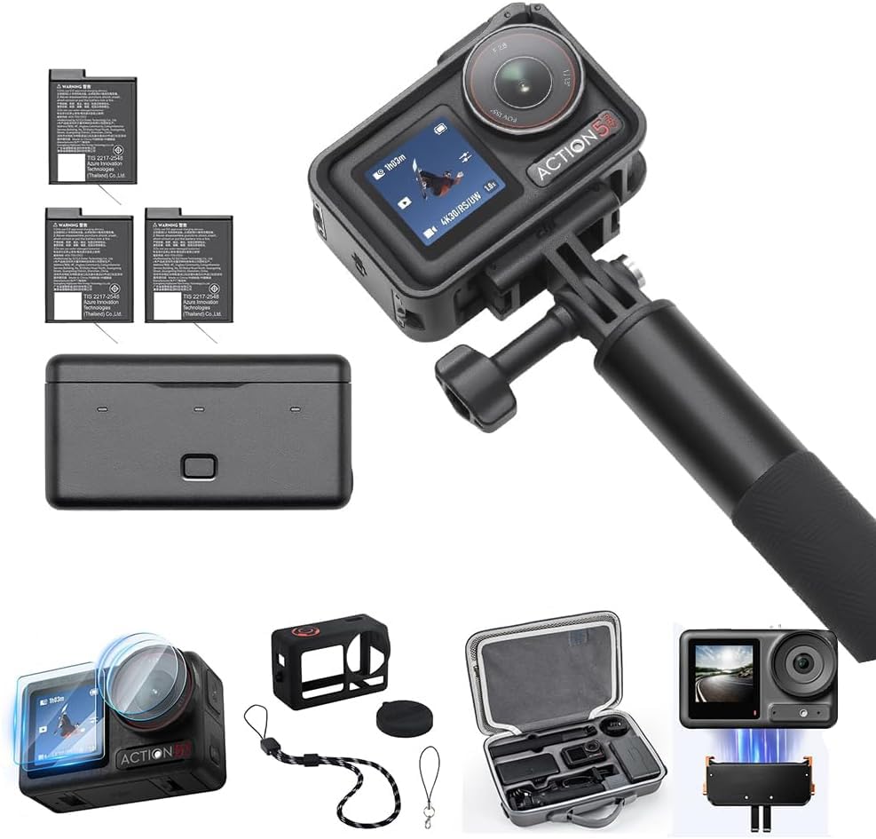 DJI Osmo Action 5 Pro Adventure Combo con bolsa de almacenamiento + protector de pantalla + base magnética + funda protectora, cámara de acción 4K, duración de la batería extendida con 3 baterías