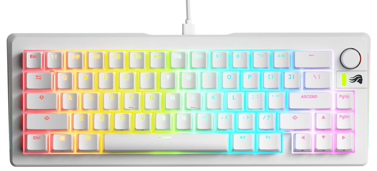 Glorious Gaming GMMK 3 anpassat mekaniskt gamingtangentbord, 65% kompakt, modulärt packningssystem, doubleshot PBT-tangenter, aluminiumplatta, utbytbara 3- Och 5-stiftsbrytare, USA QWERTY - Vit