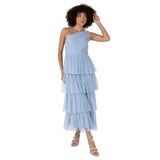 Anaya with Love Women's Midaxi Dress Ladies One Shoulder Sleeveless Tiered Skirt for Wedding Guest Bridesmaid Evening Occasion Ball Gown Vestido, Soft Blue, 46 De Las Mujeres