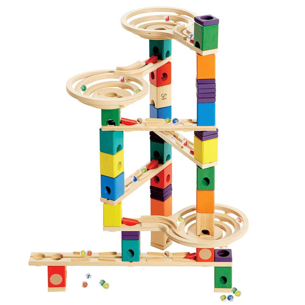 Hape Quadrilla Vertigo Wooden Marble Run Construction System, Juego de carreras de canicas de madera Juguete de laberinto para niños