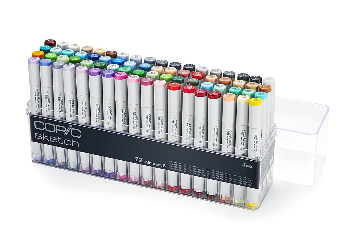 COPIC Sketch Set «72 Colors B», 72 piezas en expositor acrílico, rotulador doble con punta mediana y punta de pincel