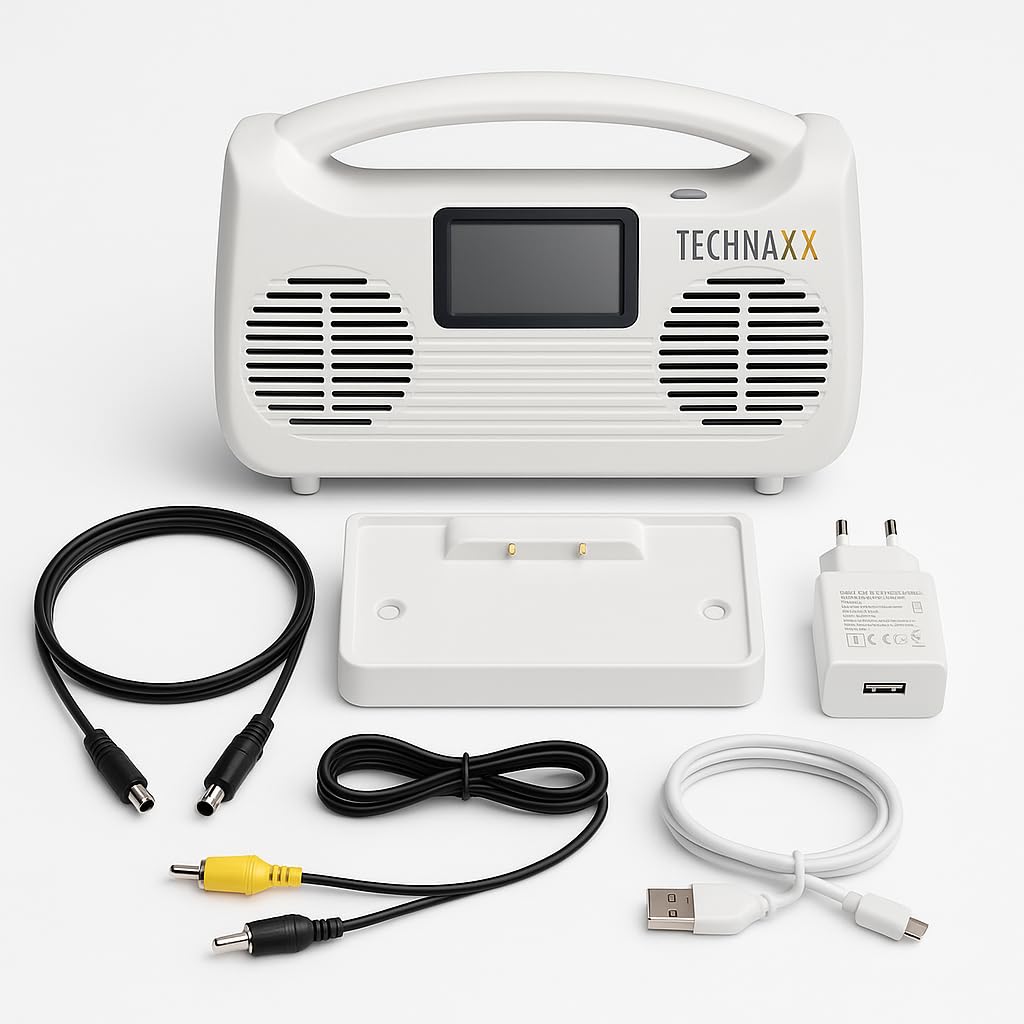 Technaxx TX-317 Altavoz inalámbrico para TV con estación Base - Bluetooth 5.3, Altavoces de 2x5 W, Pantalla LCD, 3 Modos de Sonido, Radio FM integrada - Ideal para Personas Mayores