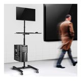 Maclean MC-793 Carro Soporte para Monitor, Teclado y Ordenador | Altura Ajustable | 17"-32" hasta 20 kg VESA 75x75, 100x100 | Construcción Robusta de Metal con Ruedas