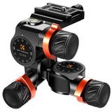 K&F Concept GD-3W Geared Tripod Head, Cabezal de 3 Vías para Trípodes,Cabezal de CNC Process Aluminio para Videocámaras,Equipamiento de Fotografía y Cámara,Creación de Contenidos,Vlogging Carga 6KG