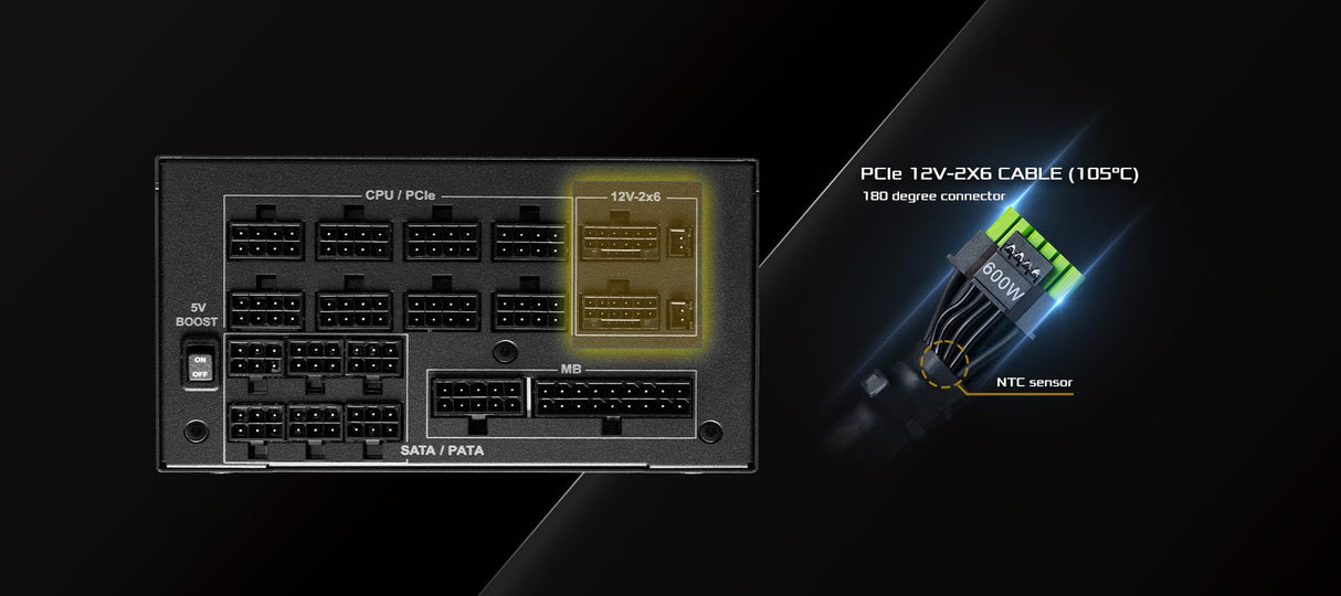 Fuente ALIMENTACION ASROCK PG-1600G,PSU,1600W,80 Plus Gold,135MM,Modular,PCI-E 5.1 (12+4pin) x2,PCI-E (6+2 Pin) x8,SATA (5 Pin) x12