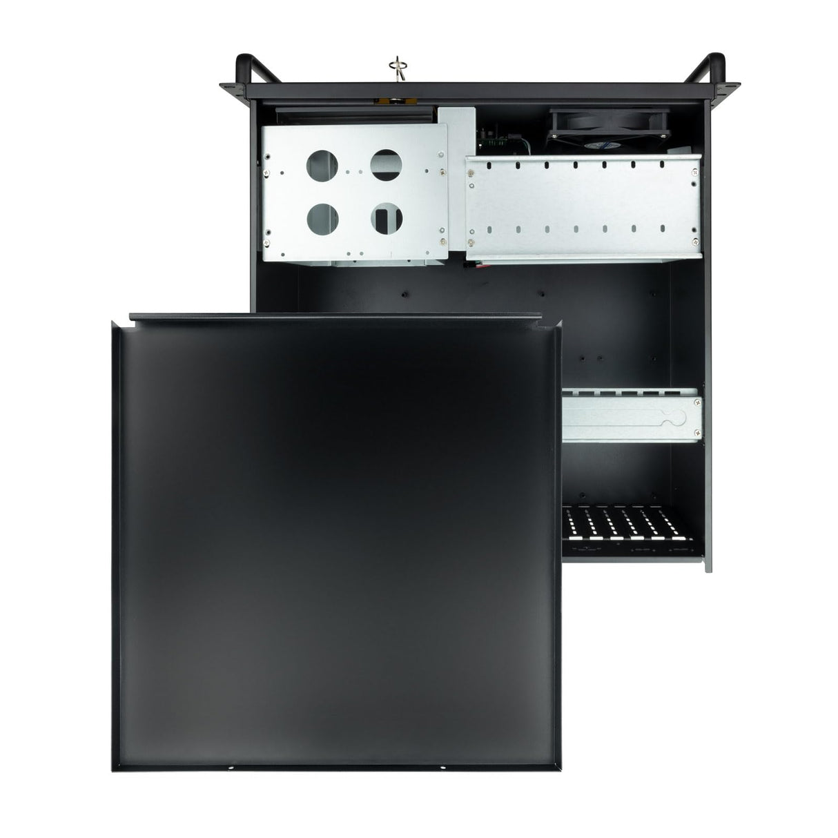Caja Rack - Soporte para 4U, 19", sin Fuente, 2x5,25" externas, 1x3,5" Externa, 8x3,5" internas, Puertos USB incluidos.*