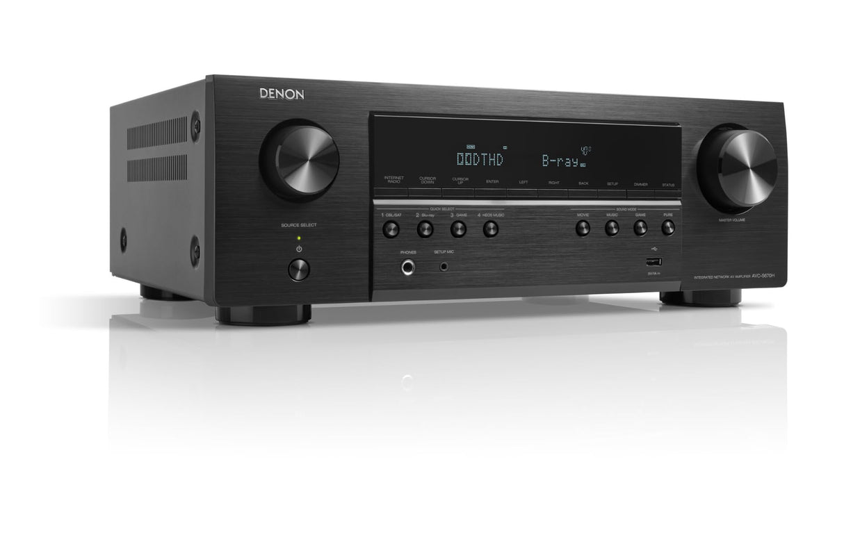 Denon AVC-S670H Receptor AV 5.2 Canales, Sonido Dolby Surround, 6 entradas HDMI y 1 Salida, HDMI 8K, Bluetooth, Wi-FI, AirPlay 2, HEOS Multiroom, Compatible con Alexa, Negro, AVCS670HBKE2