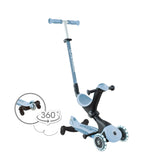 Globber - GO•UP Deluxe Lights Eco 360 - Patinete evolutivo de 3 Ruedas con Asiento Giratorio 360°, reposapiés, Luces LED y Materiales sostenibles, de 15 Meses a 6 años - arándano