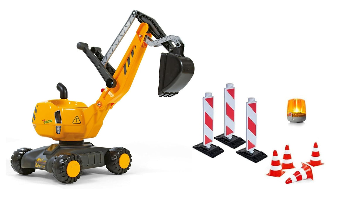 Rolly Toys 421220 - Kit de construcción con rollyDigger y Accesorios de Seguridad (Juego con Excavadora, 3 balizas de conducción, 4 pilones y luz Intermitente, Giratorio, a Partir de 3 años)