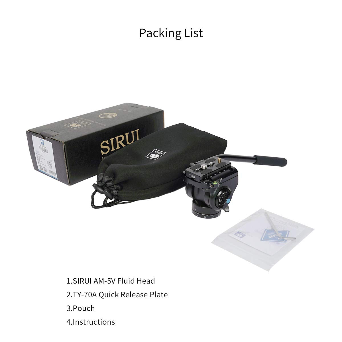 SIRUI Fluid Cabeza de vídeo con la Placa de liberación rápida de Carga máxima de 3 kg 360 Grados Arca Suizo Compatible (AM-5V)