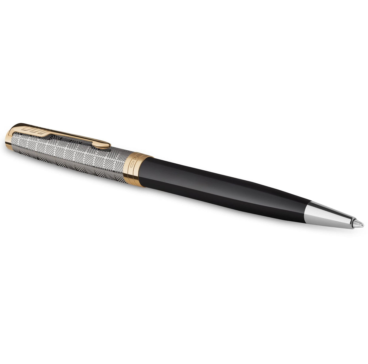 PARKER Sonnet Bolígrafo | Premium metal y lacado brillo negro con acabado chapado en oro | Punta mediana con recarga de tinta negra | Caja de regalo