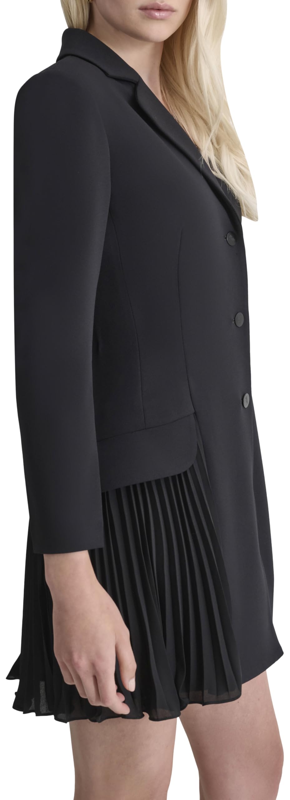 DKNY L/S Pleated Shirts Dress Vestido, Negro, 40 Mujeres
