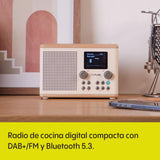 Pure Classic H4 Radio Digital de Cocina (Dab+/FM, Bluetooth, USB, AUX, Temporizador de Cocina, Alarma), Blanco Algodón/Roble
