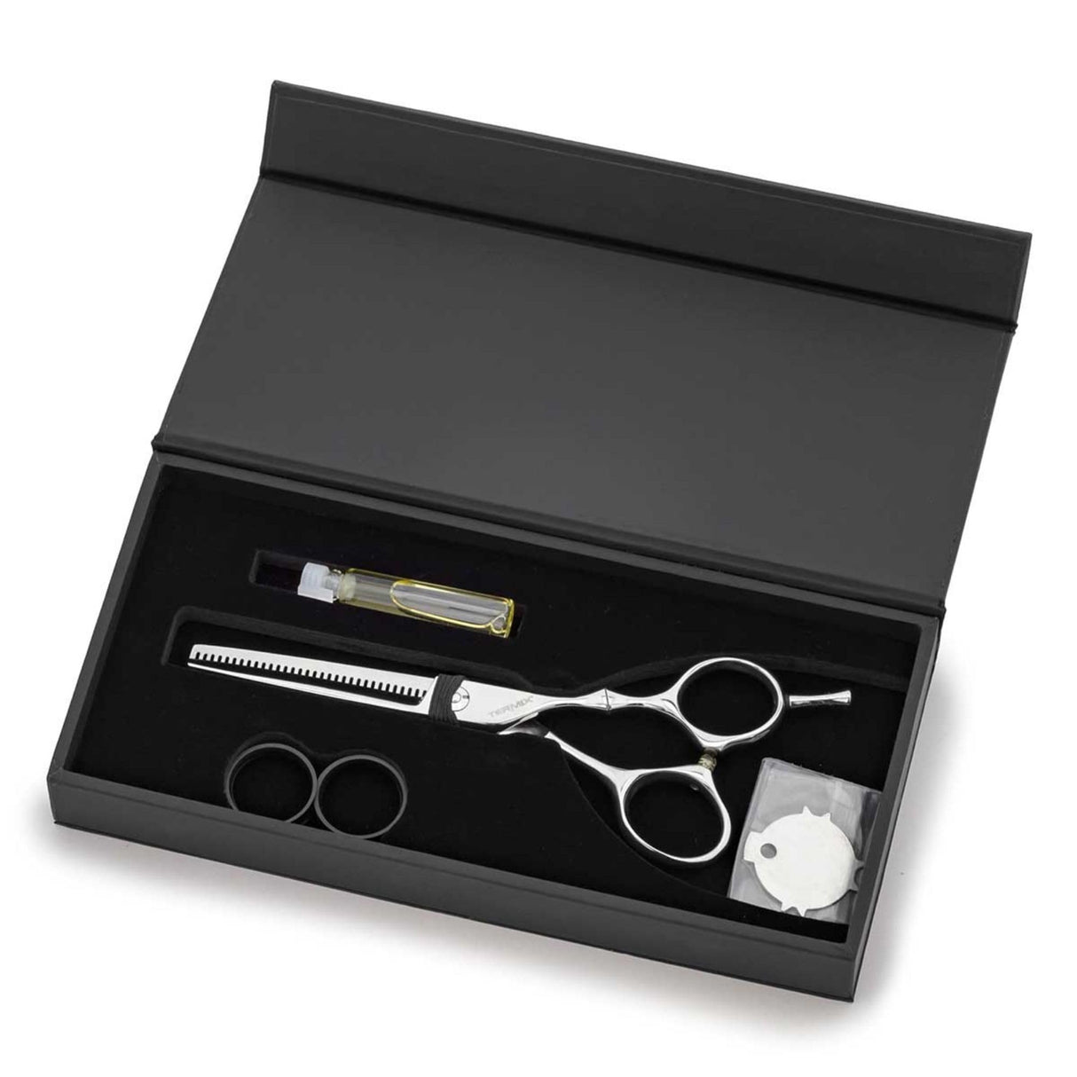 Termix CK23T Tijera Vaciado Profesional 5,5", 32 Dientes en V, Hojas Cóncavas, Aleación Acero Inoxidable, Mango Offset Ergonómico, Corte 25-30% de Volumen