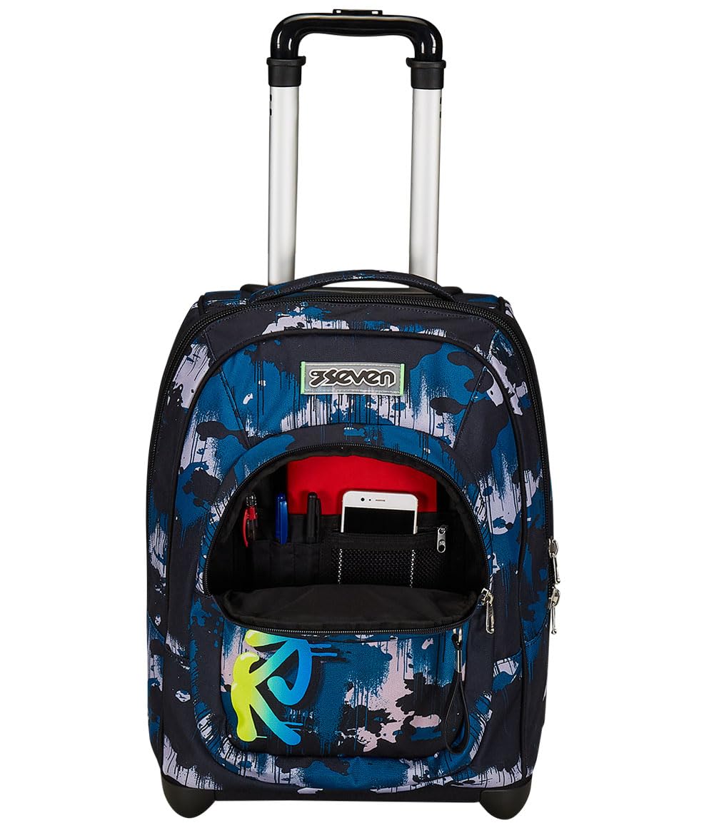 Seven Trolley Fijo, GreenScreen, Azul, 2 en 1, Doble Uso, Trolley y Mochila, Mochila Escolar de Viaje, niño niño, Turquesa, Talla única, Escolar