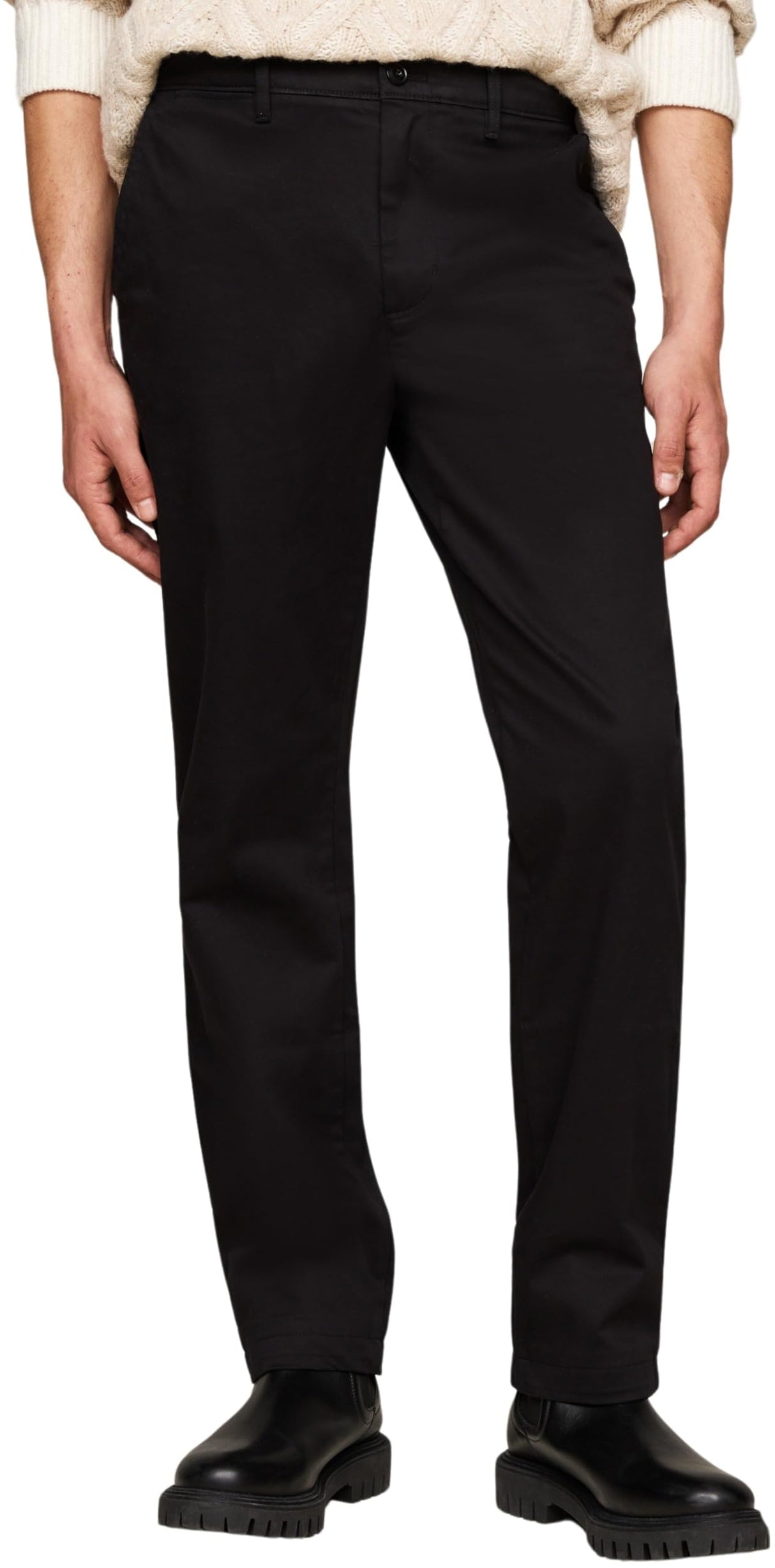 Tommy Hilfiger Chino Hombre Denton Chino Satin Straight Fit, Negro (Black), 31W/32L