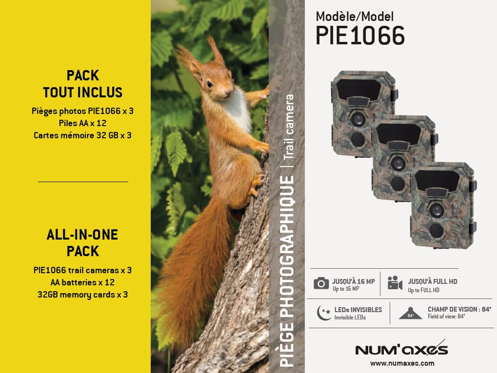 Pack X 3 Packs Trail Camera PIE1066 + Batteries (x4) + 32 GB SD Card