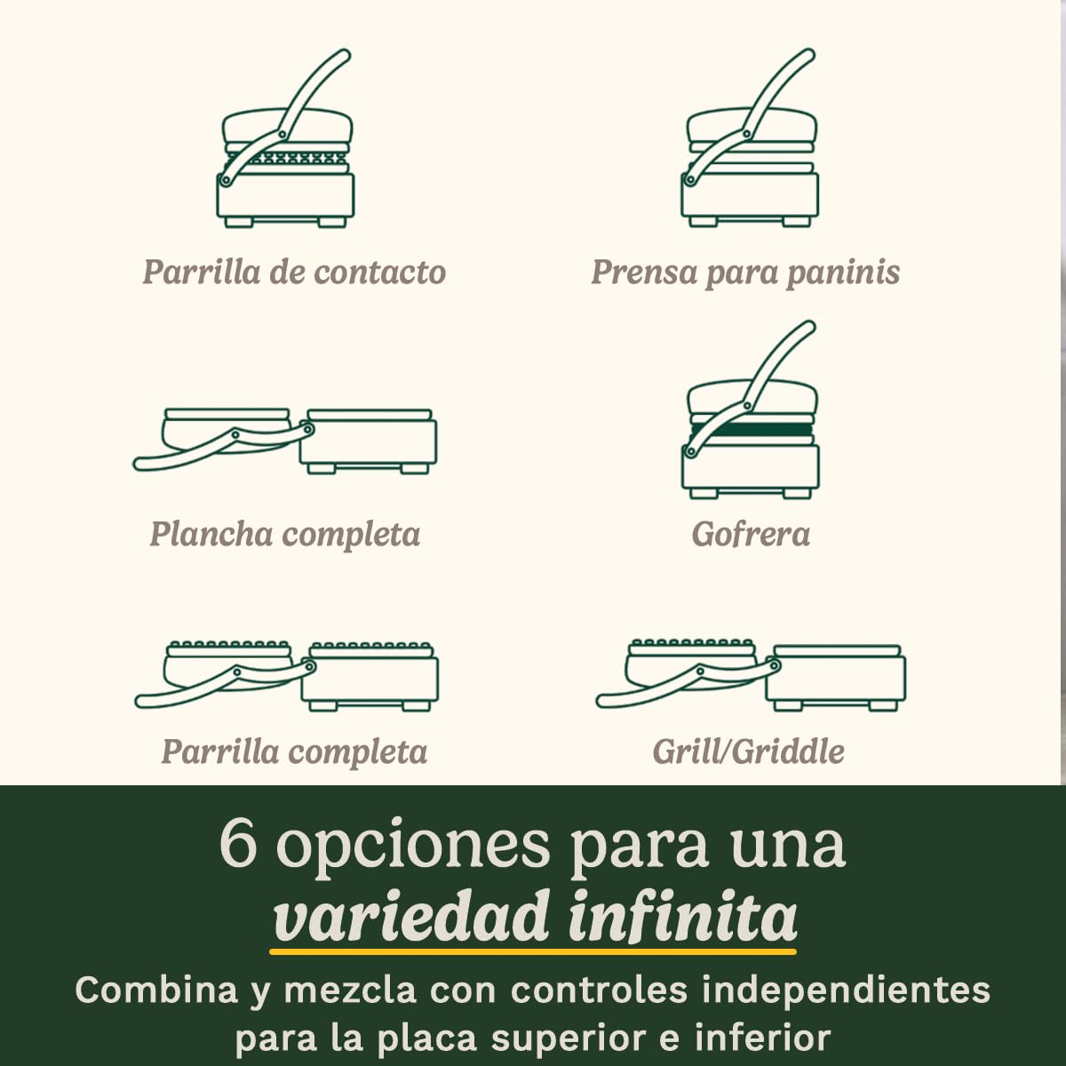 Cuisinart 6-en-1 : Gril, Plancha, Gaufrier | Plaques réversibles antiadhésives | Écran digital | SearBlast® | Bisagra ajustable, Acero inoxidable