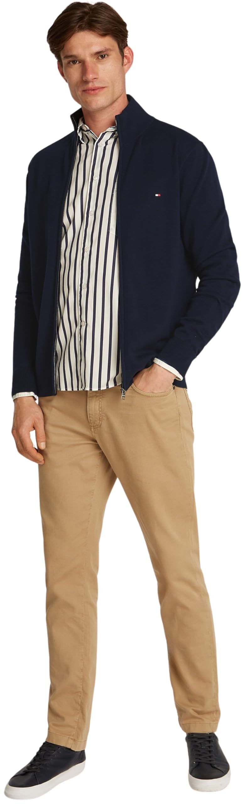 Tommy Hilfiger Jersey con Cremallera Hombre Essential Cotton Zip Thru con Cuello Alto, Azul (Desert Sky), S