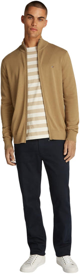 Tommy Hilfiger Jersey con Cremallera Hombre Essential Cotton Zip Thru con Cuello Alto, Beige (Safari Canvas), 3XL