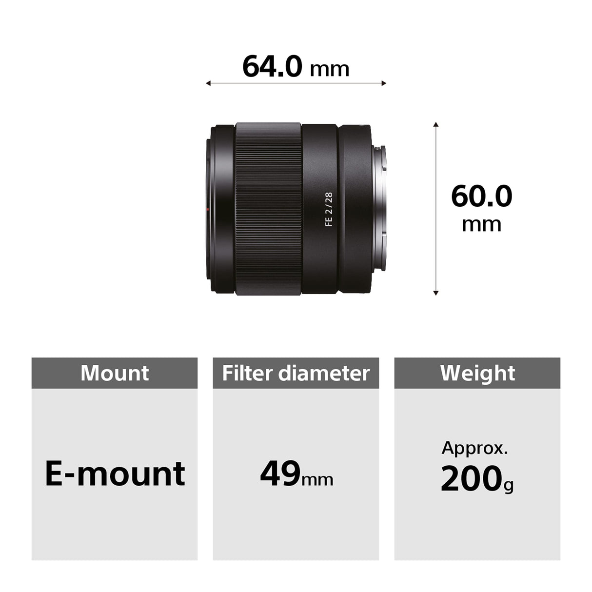 Sony FE 28 mm f/2 - Objetivo Gran Angular de Montura Tipo E (Distancia Focal Fija 28 mm, Apertura f/2 -f/22, diámetro Filtro: 49mm, fotograma Completo de 35 mm), Negro