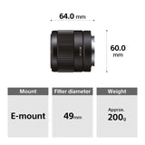 Sony FE 28 mm f/2 - Objetivo Gran Angular de Montura Tipo E (Distancia Focal Fija 28 mm, Apertura f/2 -f/22, diámetro Filtro: 49mm, fotograma Completo de 35 mm), Negro