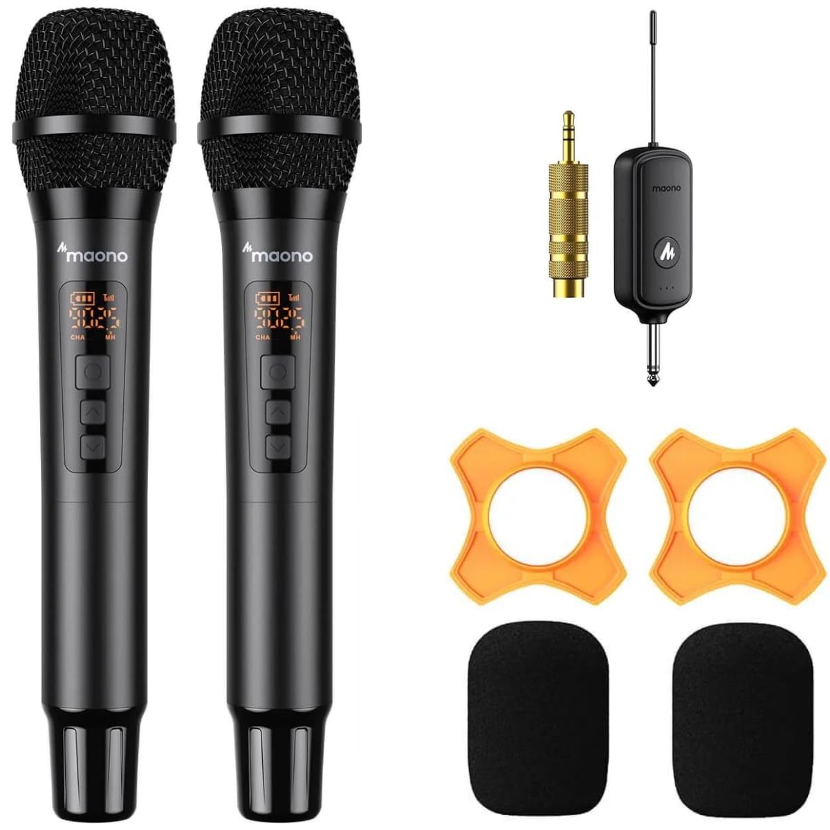 Maono WM760 A2 - Sistema de micrófono inalámbrico con 2 micrófonos y Receptor, Color Negro