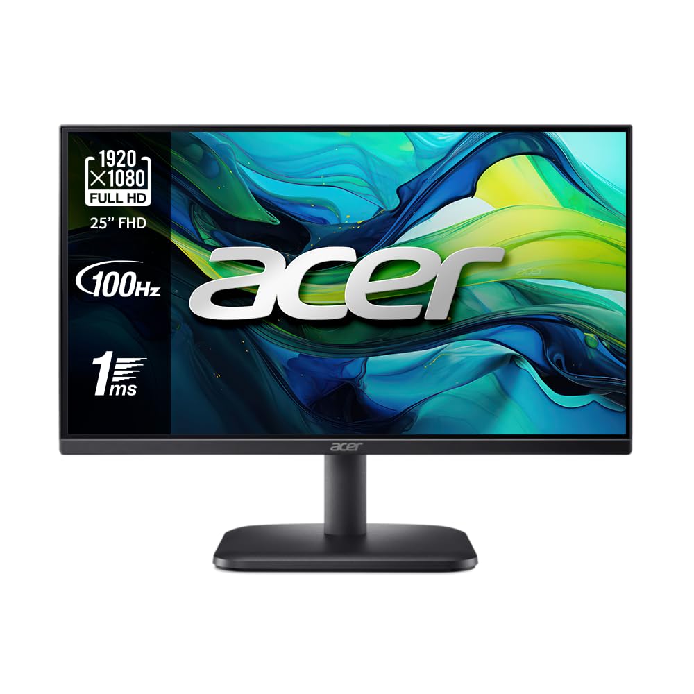 Acer EK251Q EBI - Monitor 25 " Full HD IPS 100 Hz (62,2 cm, 1920x1080, 16:9, 250 Nits, Tiempo de Respuesta 1ms VRB, AMD FreeSync, ZeroFrame, 1xVGA/1xHDMI 1.4) Monitor PC, Color Negro