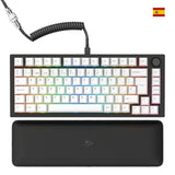 Glorious Gaming GMMK PRO 75% - Teclado gaming mecánico modular, TKL, carcasa de 1,5 kg, personalizable, cable espiral, reposamuñecas, keycaps blancas, RGB, distribuciones QWERTY español - Negro