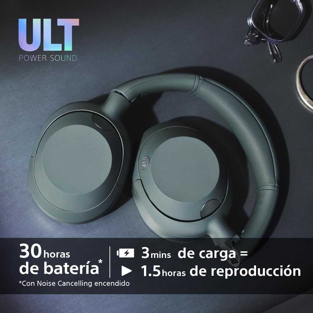 Sony ULT Wear, Auriculares inalámbricos Bluetooth con ULT Power Sound, Ultimate Deep Bass, Noise Cancelling, Calidad de Llamada nítida, hasta 30 Horas de autonomía de la batería, iOS y Android, Negro