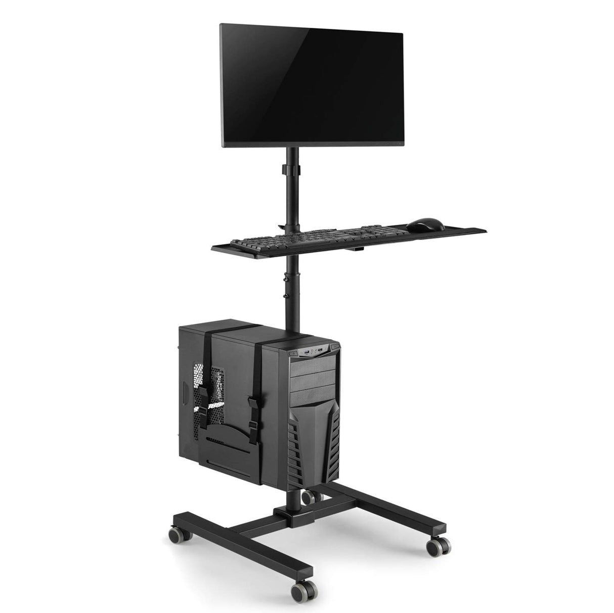 Maclean MC-793 Carro Soporte para Monitor, Teclado y Ordenador | Altura Ajustable | 17"-32" hasta 20 kg VESA 75x75, 100x100 | Construcción Robusta de Metal con Ruedas