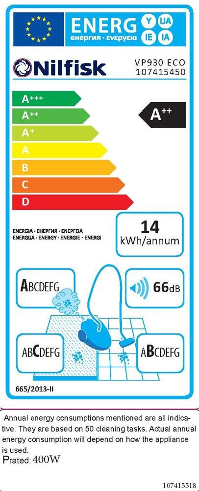 Nilfisk VP 930 400 W - Aspiradora (400 W, 14 kWh, 120 W, 220-240 V, 50-60 Hz, Aspiradora de Tambor)