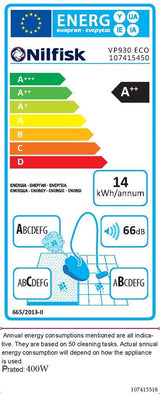 Nilfisk VP 930 400 W - Aspiradora (400 W, 14 kWh, 120 W, 220-240 V, 50-60 Hz, Aspiradora de Tambor)