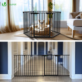 VOUNOT® Barrera de Seguridad Multifunción 6 Paneles, Rejilla de Protección de Metal para Chimenea Puertas Escaleras, Parque Recinto para Perros Corralito para Mascotas Valla Plegable, 74x375 cm, Negro