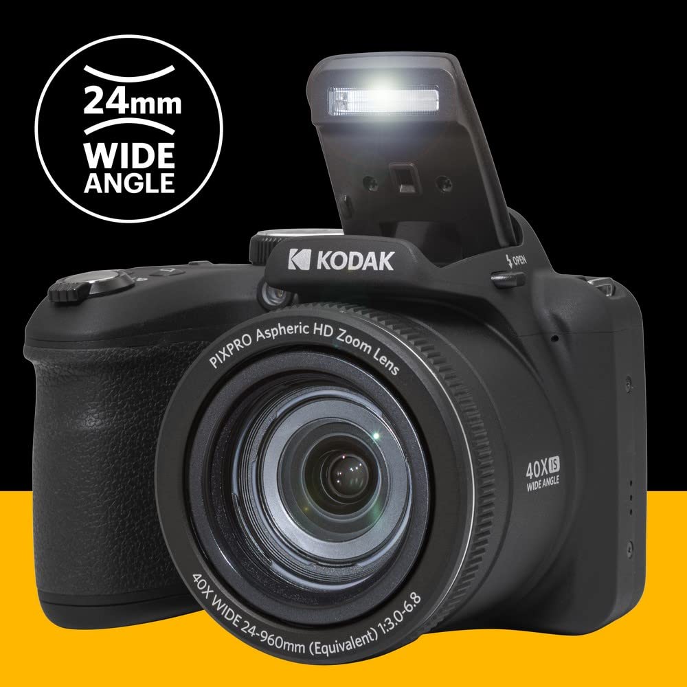 KODAK Pack Bridge Digital Pixpro Astro Zoom AZ405 + Tarjeta SDHC Kodak Ultra High Speed U1 32GB - Cámara Digital 20 Megapíxeles, Zoom 40X, Gran Angular, LCD, Video Full HD 1080p, OIS, Pilas AA - Negro