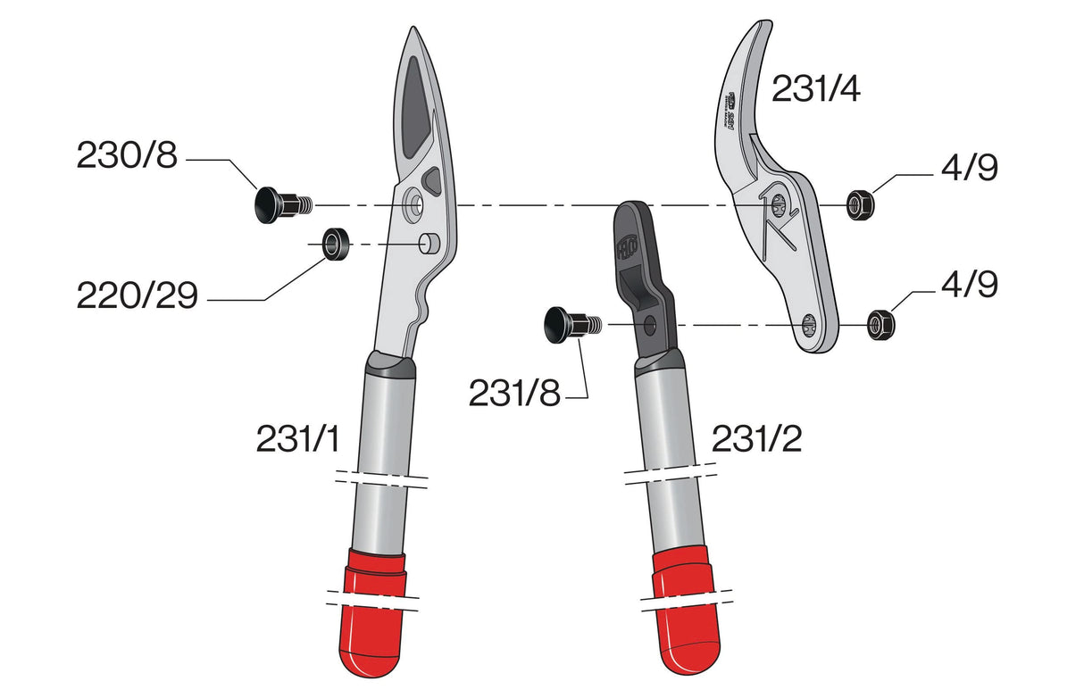 FELCO 231 Podadora de dos manos (longitud 80 cm, cabezal de corte de tracción, corte Ø 40 mm, con yunque curvado, peso 1,15 kg)