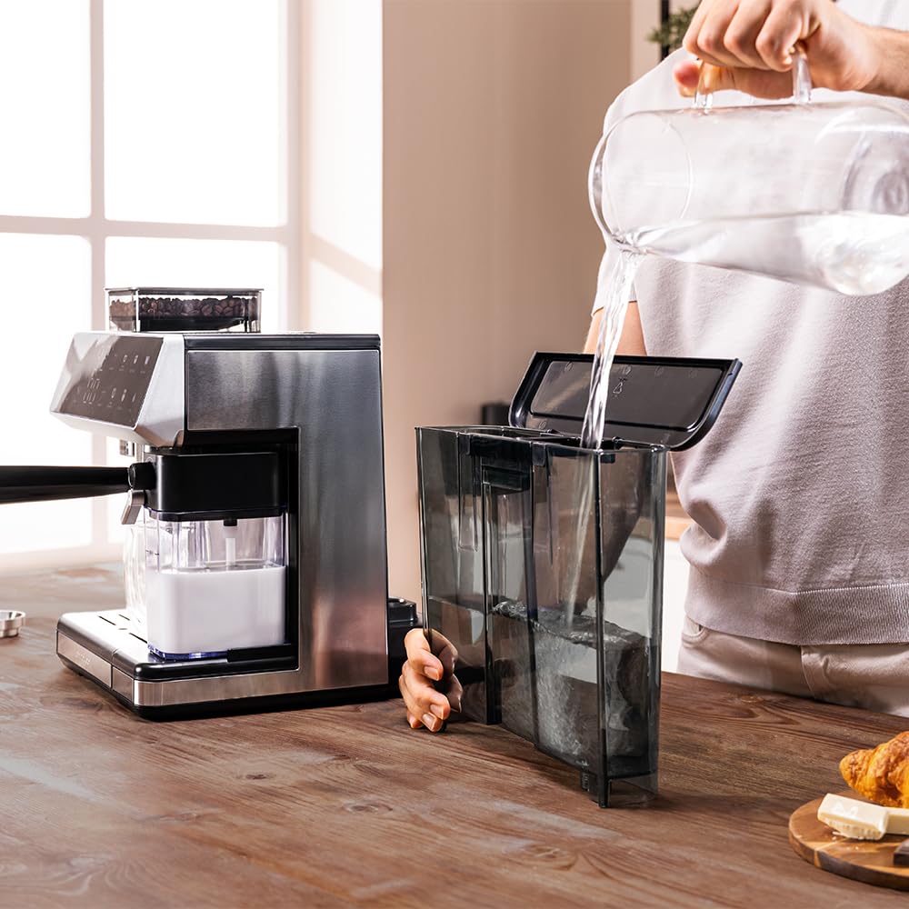 Cecotec Cafetera Express Barista Power Espresso 20 Barista Grind & Latte. 1350W, 20 Bares, Molinillo Cónico, 2.6L Depósito Agua, 100g Café y 500ml Leche, Pantalla Táctil, Autolimpieza, Personalizado
