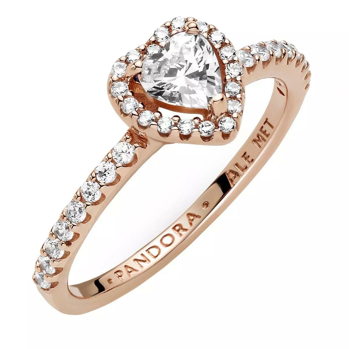 Pandora Timeless Anillo con diseño de corazón chapado en oro rosa de 14 quilates con circonitas cúbicas transparentes, talla 54