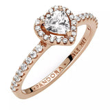 Pandora Timeless Anillo con diseño de corazón chapado en oro rosa de 14 quilates con circonitas cúbicas transparentes, talla 54